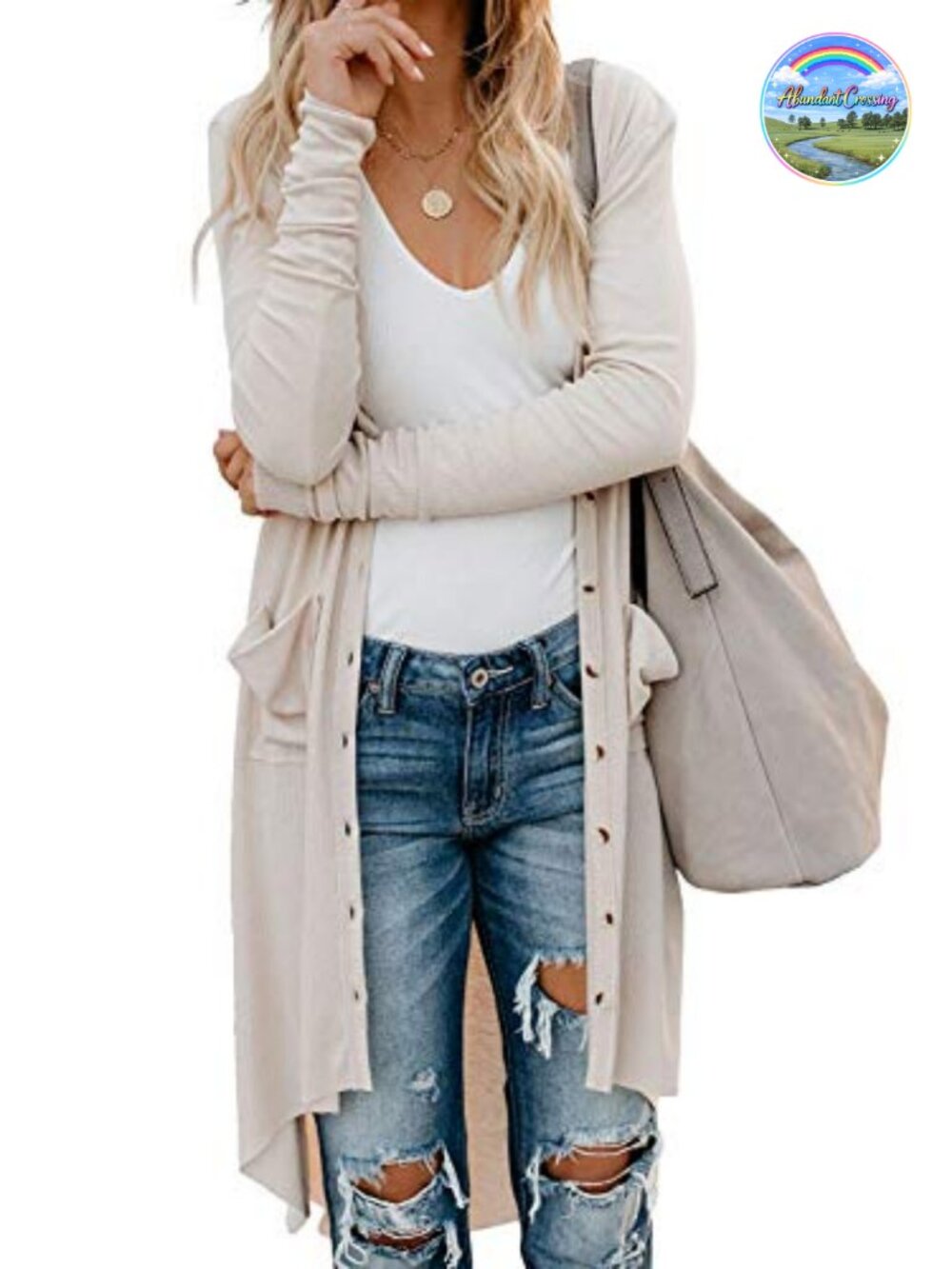 Naggoo Womens Long Cardigan Open Front Button Down High Low Knit